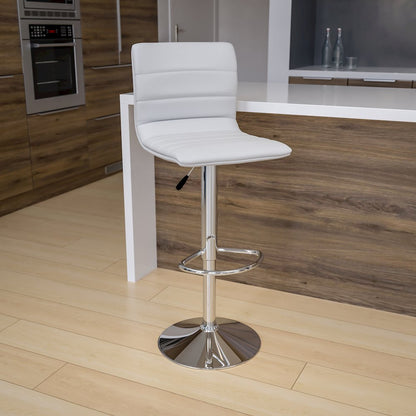 White Vinyl Adjustable Bar Stool, Swivel Stool with Chrome Pedestal Base