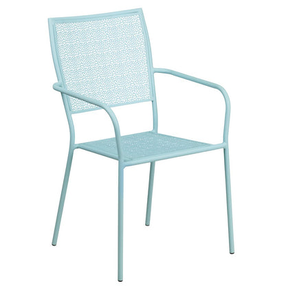 Sky Blue Indoor-Outdoor Steel Patio Arm Chair with Square Back