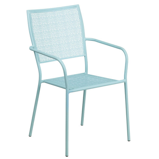 Sky Blue Indoor-Outdoor Steel Patio Arm Chair with Square Back
