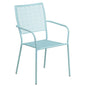 Sky Blue Indoor-Outdoor Steel Patio Arm Chair with Square Back