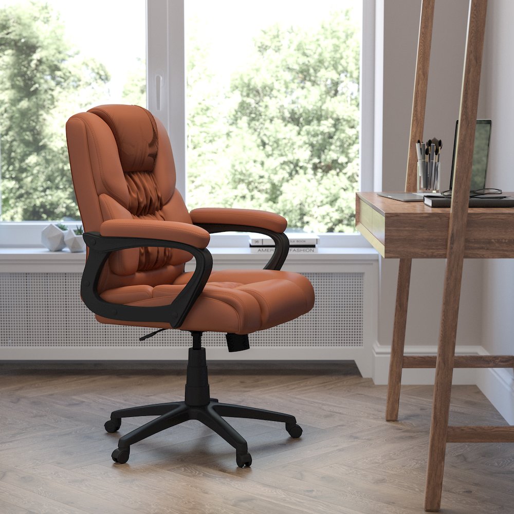 Fundamentals Big & Tall 400 lb. Rated Brown Swivel Office Chair with Padded Arms