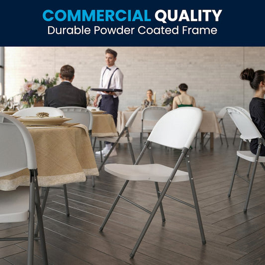 2 Pack HERCULES Series 330 lb. Capacity Granite White Plastic Folding Chair with Charcoal Frame