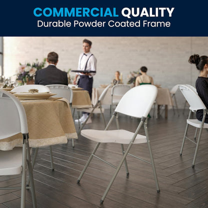 HERCULES Series White Plastic Folding Chairs | Set of 2 Lightweight Folding Chairs with Gray Frame