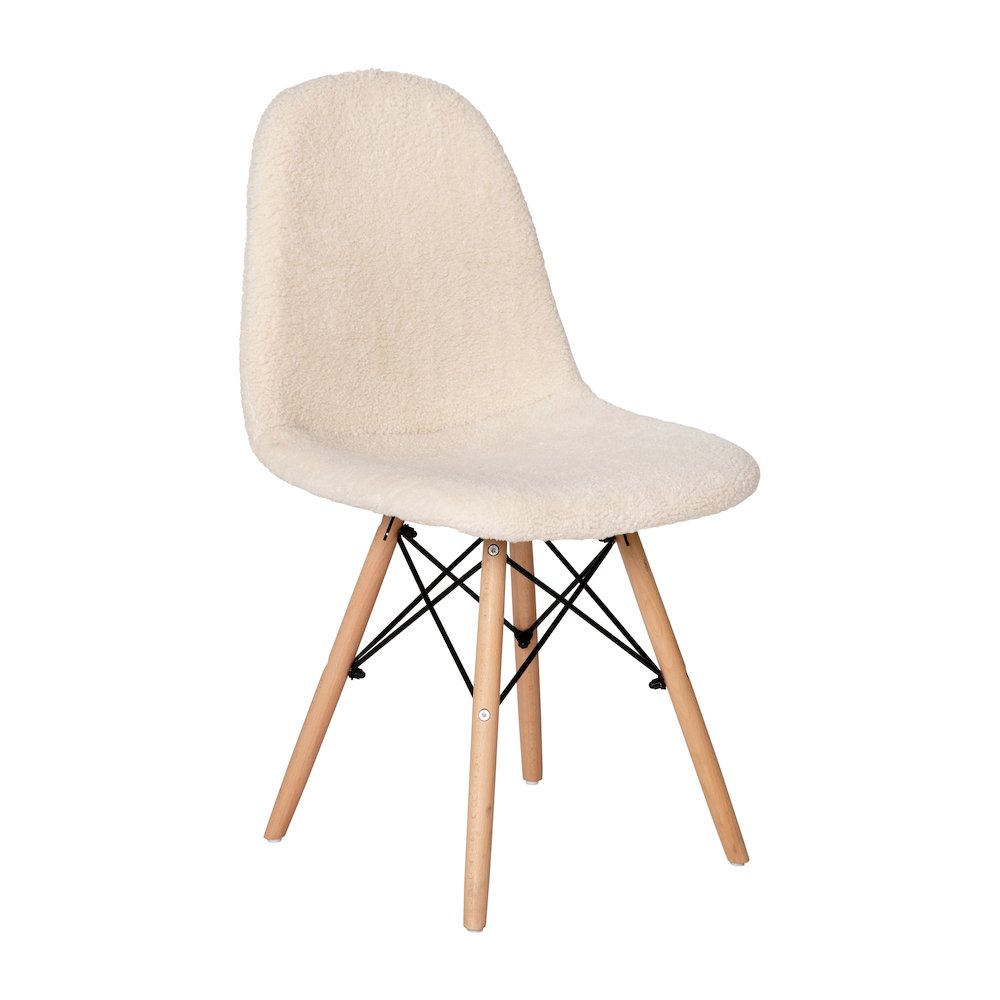 Padded Armless Faux Shearling Accent Chair with Beechwood Legs in Off-White