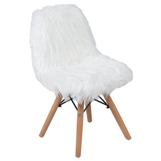 Faux Fur White Accent Chair - Shag Kids Chair for Ages 5-7 - Kids Playroom Chair