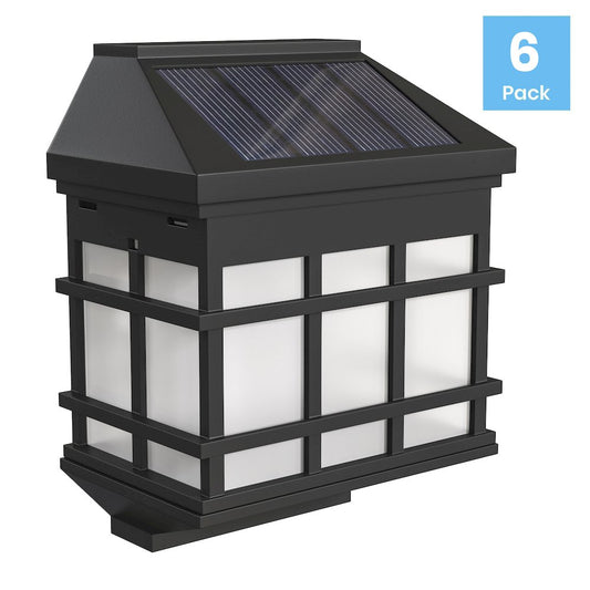 Holder 6 Pack Wall Mount LED Solar Lights - Weather Resistant Black