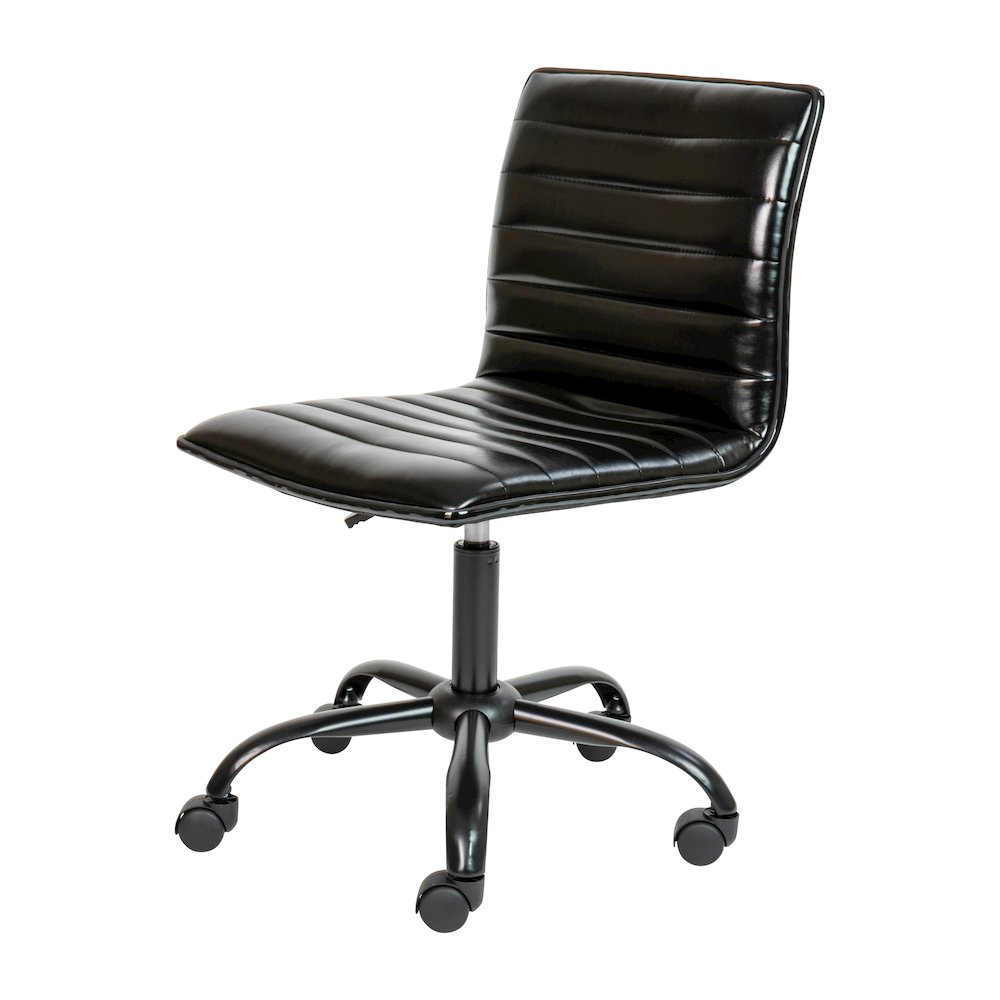 Low Back Armless Black Ribbed Swivel Task Office Chair with Black Frame and Base
