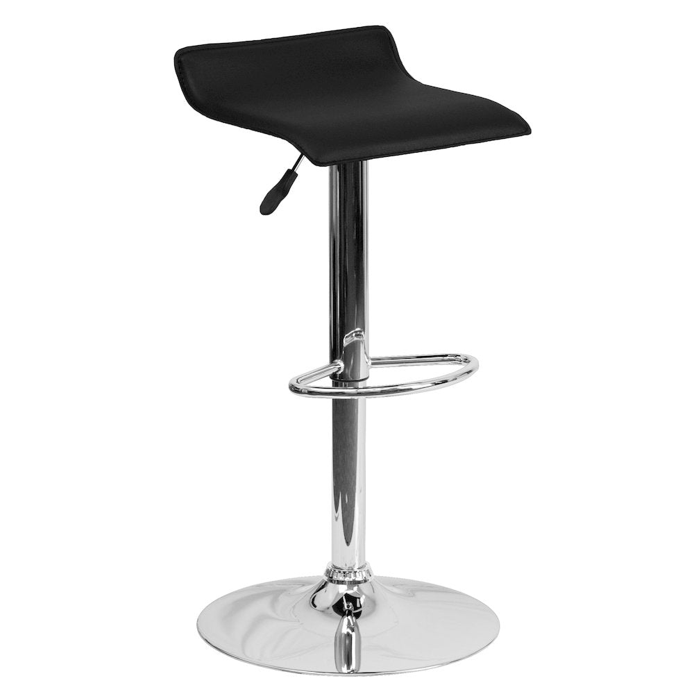 Black Vinyl Adjustable Height Barstool with Solid Wave Seat and Chrome Base