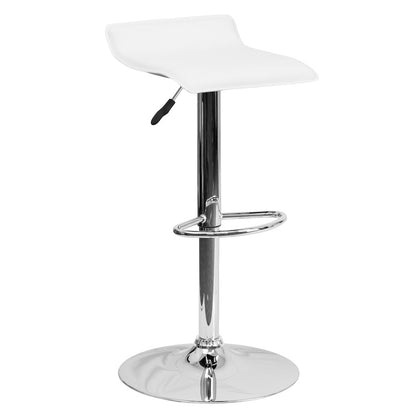 White Vinyl Adjustable Height Barstool with Solid Wave Seat and Chrome Base