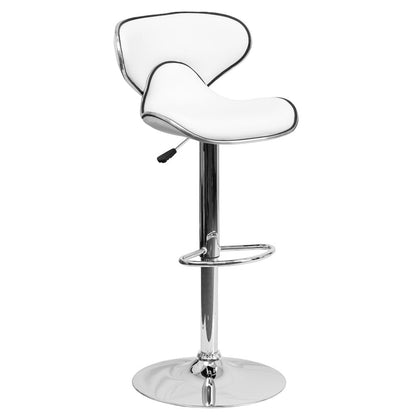 Cozy Mid-Back White Vinyl Adjustable Height Barstool with Chrome Base