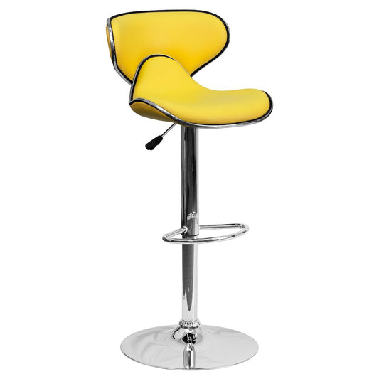 Cozy Mid-Back Yellow Vinyl Adjustable Height Barstool with Chrome Base