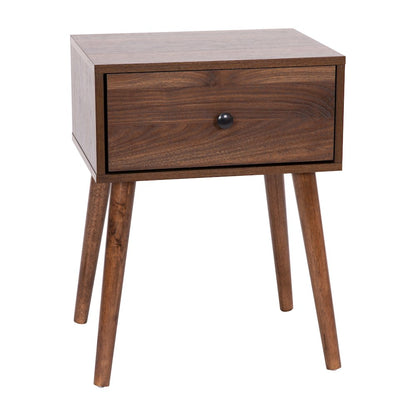 Mid-Century One Drawer Wood Nightstand, Dark Walnut