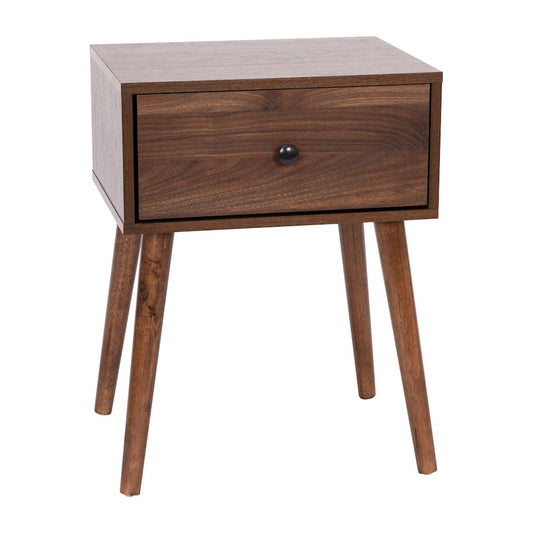 Mid-Century One Drawer Wood Nightstand, Dark Walnut