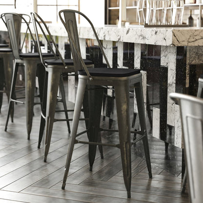 30" High Copper Metal Indoor-Outdoor Barstool with Black Poly Resin Wood Seat