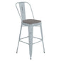 30" High Green-Blue Metal Indoor-Outdoor Barstool with Gray Poly Resin Wood Seat