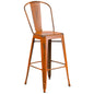 30" High Distressed Orange Metal Indoor-Outdoor Barstool with Back