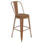 30" High Orange Metal Indoor-Outdoor Barstool with Teak Poly Resin Wood Seat