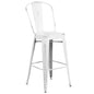 30" High Distressed White Metal Indoor-Outdoor Barstool with Back
