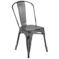 Distressed Silver Gray Metal Indoor-Outdoor Stackable Chair