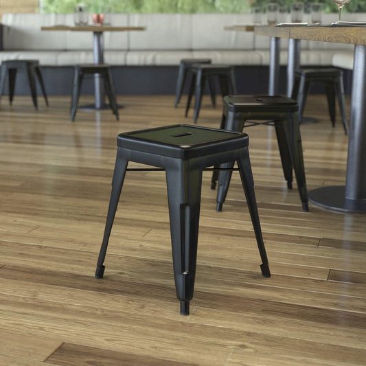 18" Table Height Stool, Stackable Metal Dining Stool in Black - Set of 4