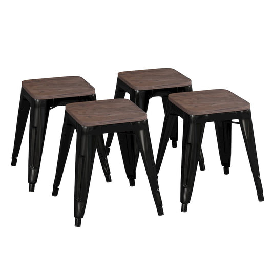 18" Table Height , Stackable Black Metal Dining Stool, - Set of 4