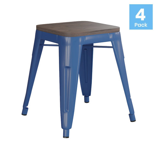 18" Table Height -Stackable Royal Blue Metal Dining Stool-Grade-Set of 4