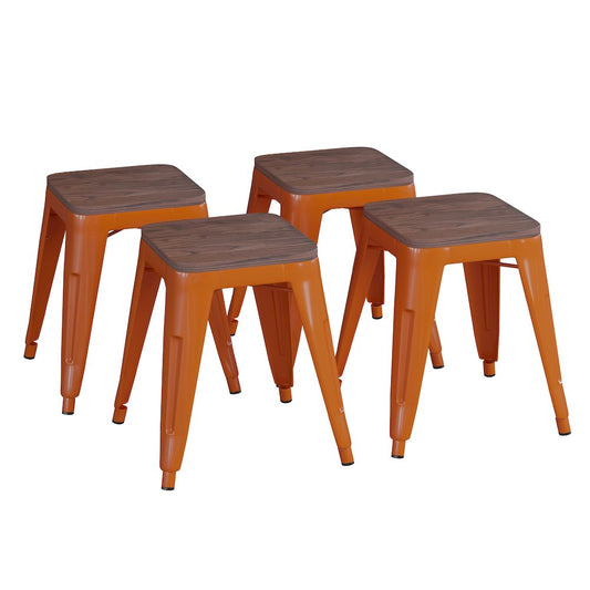 18" Table Height , Stackable Orange Metal Dining Stool, - Set of 4