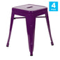 18" Table Height Stool, Stackable Metal Dining Stool in Purple - Set of 4
