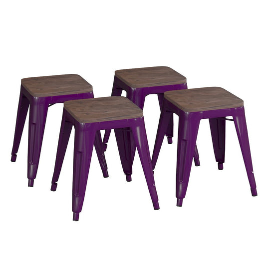 18" Table Height , Stackable Purple Metal Dining Stool, - Set of 4