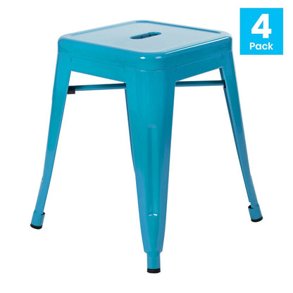 18" Table Height Stool, Stackable Metal Dining Stool in Teal - Set of 4