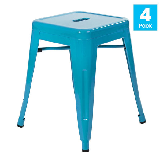 18" Table Height Stool, Stackable Metal Dining Stool in Teal - Set of 4