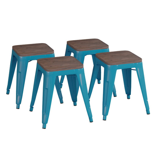 18" Table Height , Stackable Teal Metal Dining Stool, - Set of 4