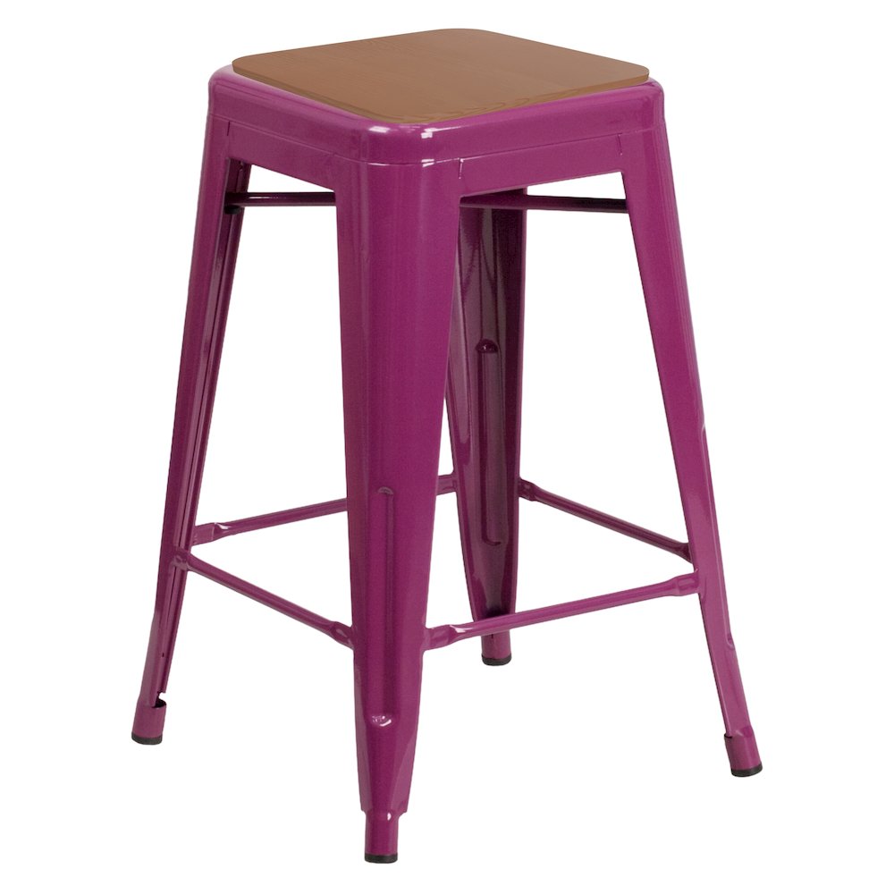 24" High Backless Purple Metal Bar Height Stool