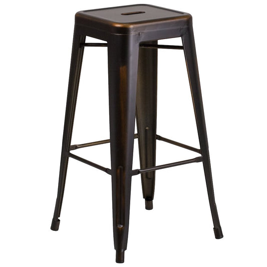 30" High Backless Distressed Copper Metal Indoor-Outdoor Barstool