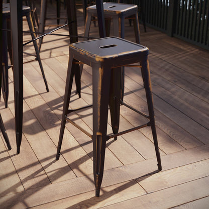 30" High Backless Distressed Copper Metal Indoor-Outdoor Barstool