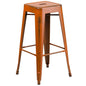 30" High Backless Distressed Orange Metal Indoor-Outdoor Barstool