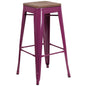 30" High Backless Purple Barstool with Square Wood Seat
