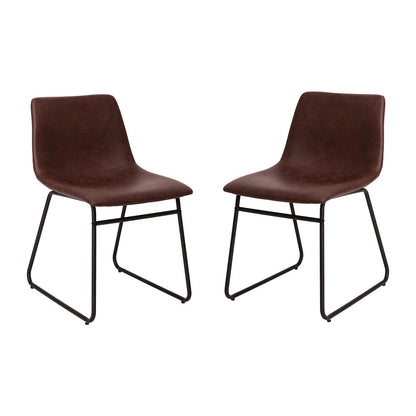 18 in Mid-Back Sled Base Dining Chair in Dark Brown with Black Frame, Set of 2