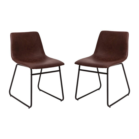 18 in Mid-Back Sled Base Dining Chair in Dark Brown with Black Frame, Set of 2
