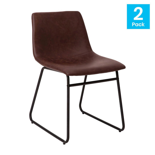 18 in Mid-Back Sled Base Dining Chair in Dark Brown with Black Frame, Set of 2