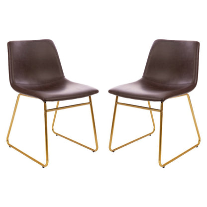 18 in Mid-Back Sled Base Dining Chair in Dark Brown with Gold Frame, Set of 2