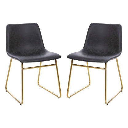 18 in Mid-Back Sled Base Dining Chair in Dark Gray with Gold Frame, Set of 2