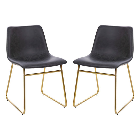18 in Mid-Back Sled Base Dining Chair in Dark Gray with Gold Frame, Set of 2