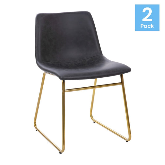 18 in Mid-Back Sled Base Dining Chair in Dark Gray with Gold Frame, Set of 2
