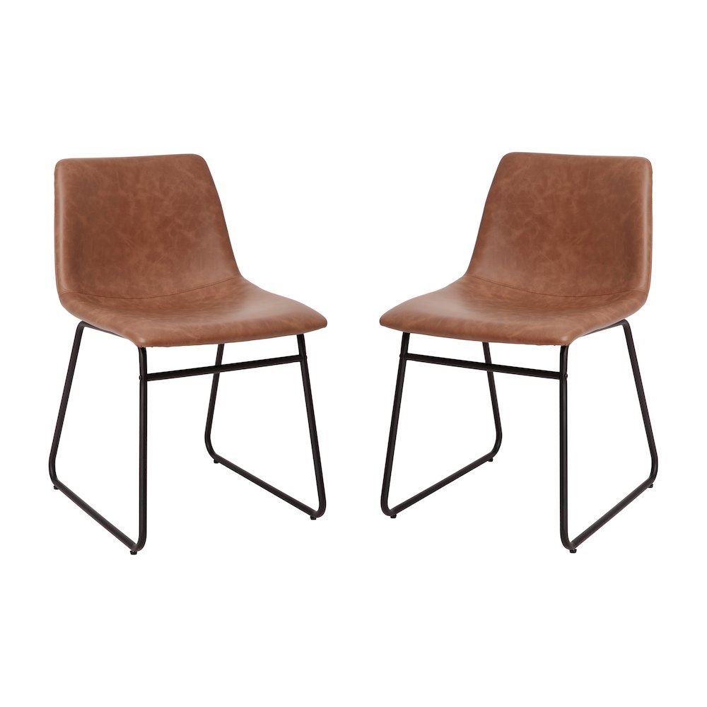18 in Mid-Back Sled Base Dining Chair in Light Brown with Black Frame, Set of 2