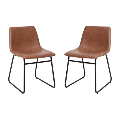 18 in Mid-Back Sled Base Dining Chair in Light Brown with Black Frame, Set of 2