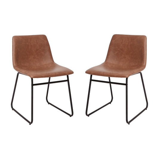 18 in Mid-Back Sled Base Dining Chair in Light Brown with Black Frame, Set of 2