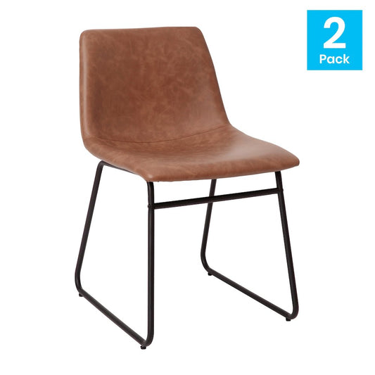18 in Mid-Back Sled Base Dining Chair in Light Brown with Black Frame, Set of 2