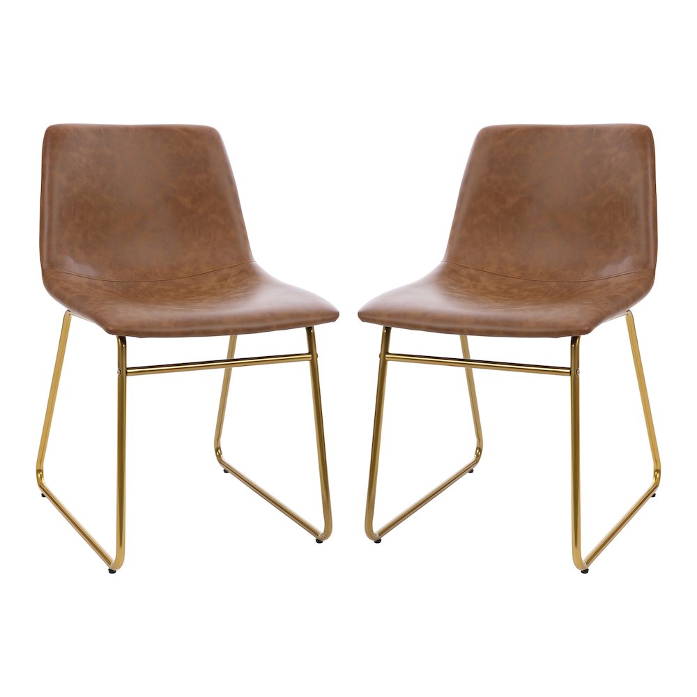 18 in Mid-Back Sled Base Dining Chair in Light Brown with Gold Frame, Set of 2