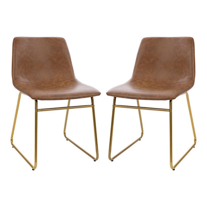 18 in Mid-Back Sled Base Dining Chair in Light Brown with Gold Frame, Set of 2